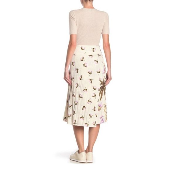 Vince Tropical Garden Flowers Palm Trees Print Crepe Midi Skirt Size 4 - Picture 3 of 10
